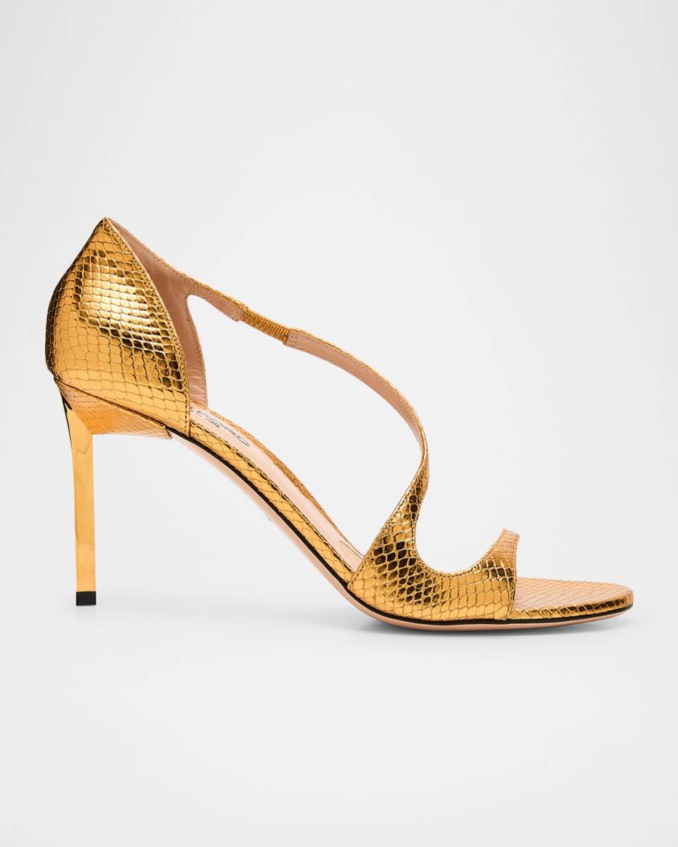 Metallic Python-Embossed Stiletto Sandals